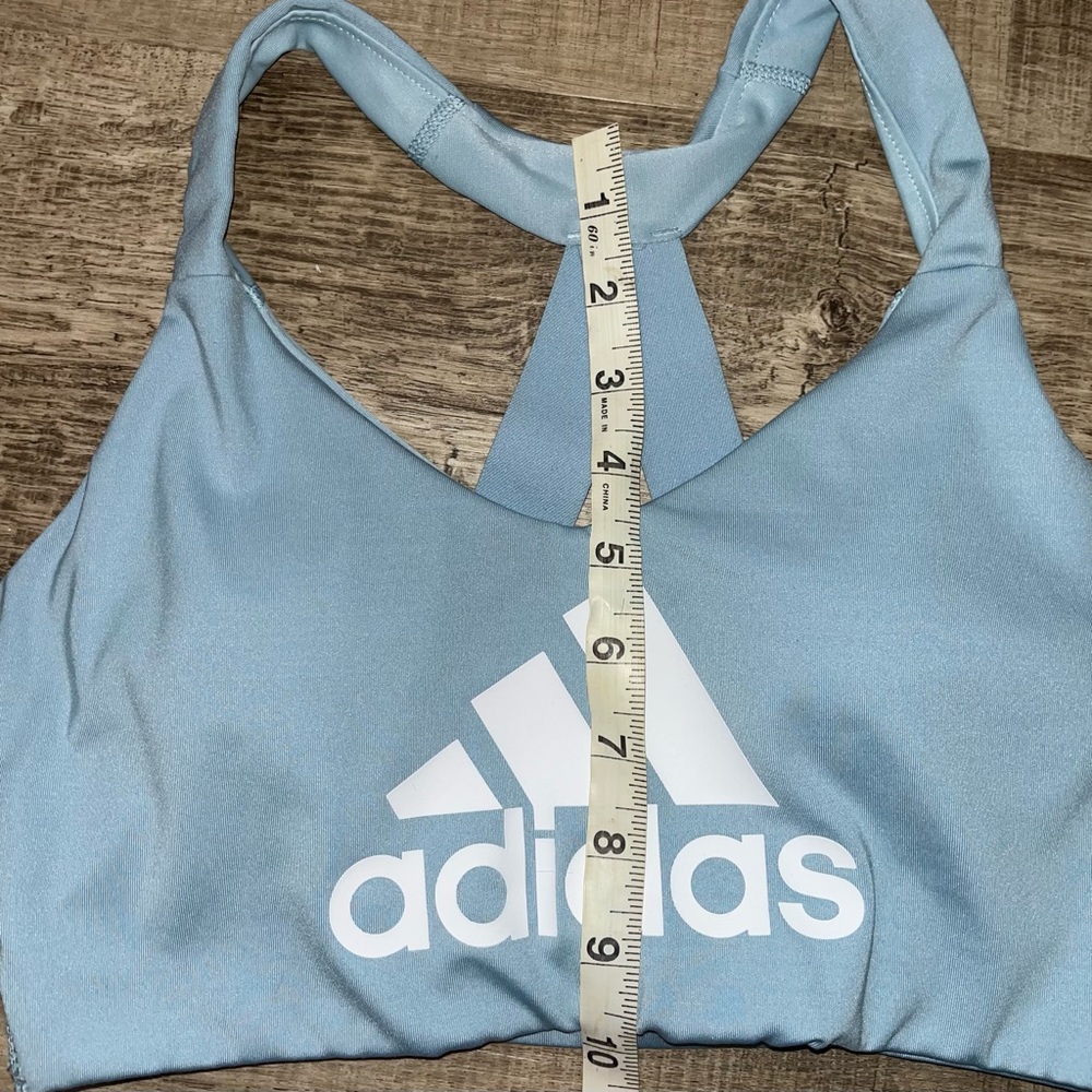 Adidas Baby Blue Halter Racerback Logo Sports Bra Women’s Size S or M? EUC - Picture 5 of 5